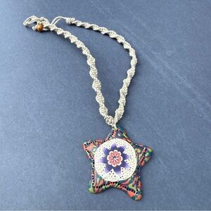 Artisan Star Pendant Necklace - Polymer Clay with Millefiori Design Y2K 90s